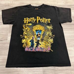 Vintage Warner Bros. Black and Gold Harry Potter Kids Tee Size Large Y2K Rare
